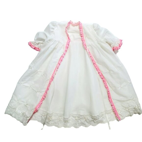 VTG Baby Christening Robe Dress Cover Up Coat Eyelet Lace Embroidered Flowers - Picture 14 of 14